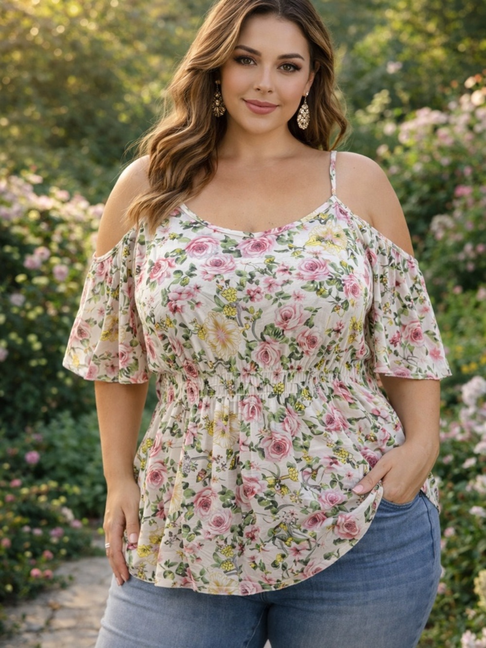 Torrid Floral Cold Shoulder Flowy Summer Short Sleeve Plus Top Size 4X